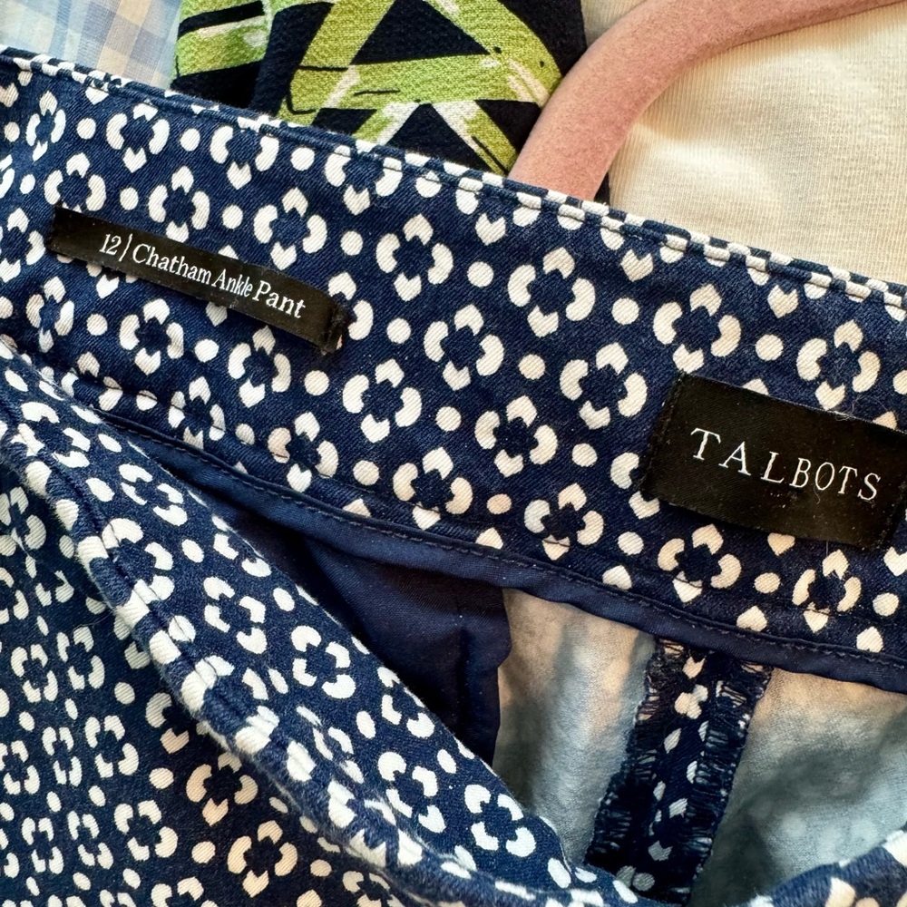 Talbots Navy and White Patterned Chatham Ankle Pants 12 - Picture 4 of 4